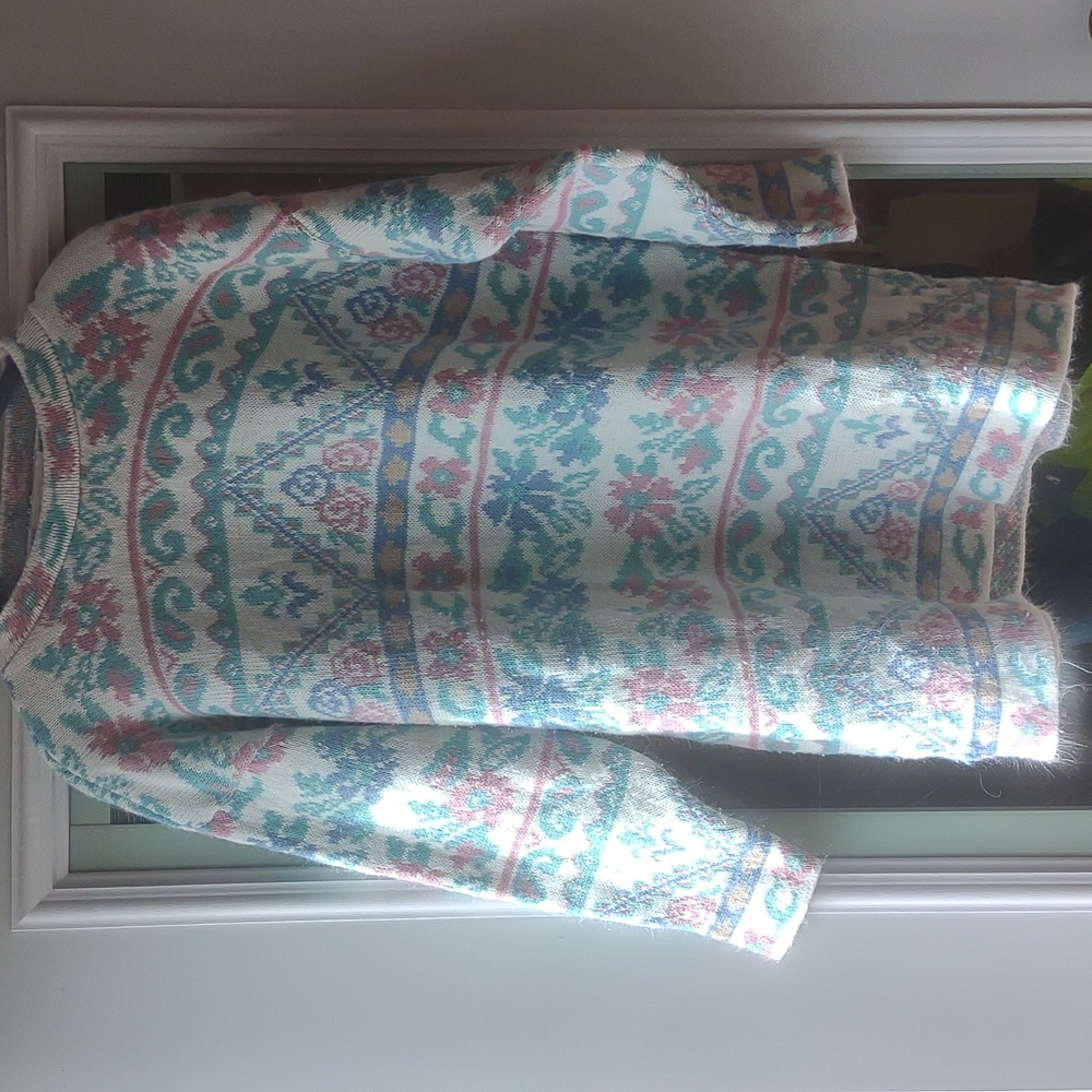 🎁BOGO🎁Vintage 80s 90s Pastel Multicolor Knit Sweater Dana Scott Size Large - Picture 7 of 8